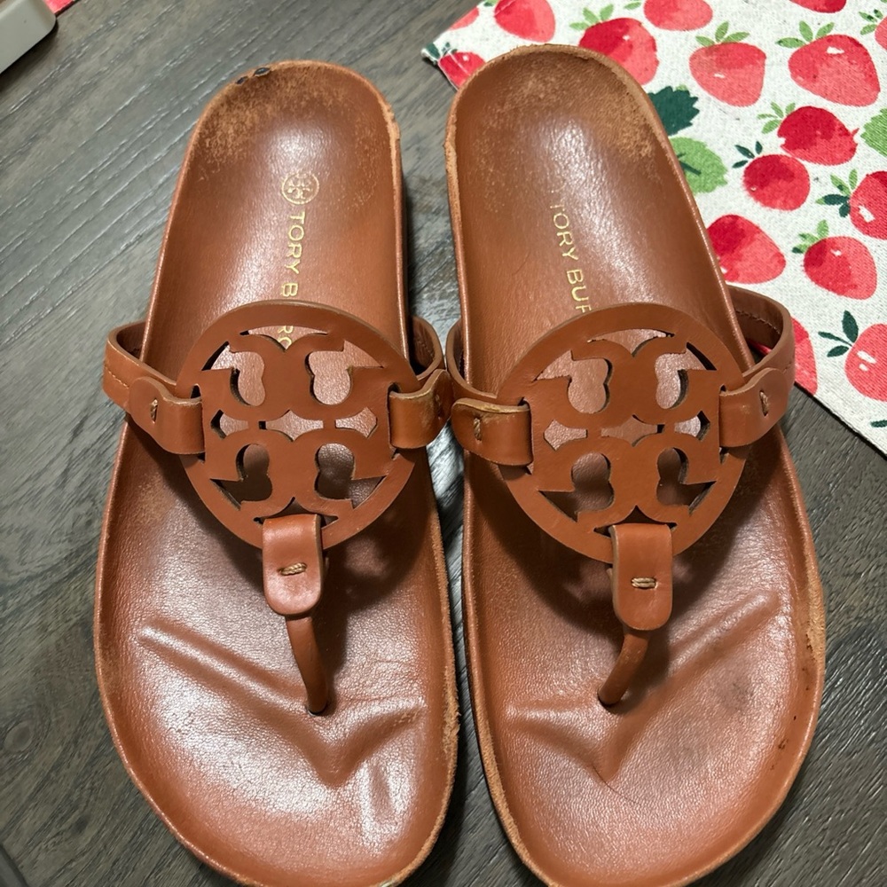 Tory Burch Tan Leather Slides